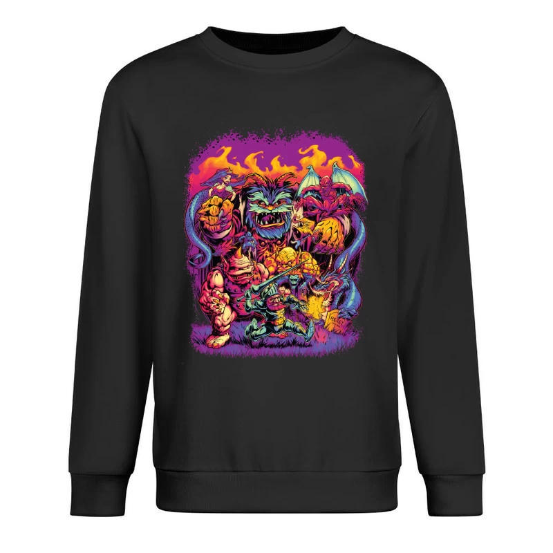 Epic Fantasy Battle with Colorful Monsters Male Pullover Sweatshirt