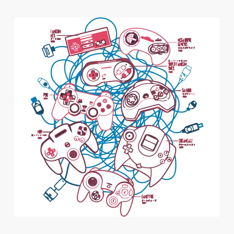 Tangled Web of Gaming History: Retro Controllers Collide Throw Pillow