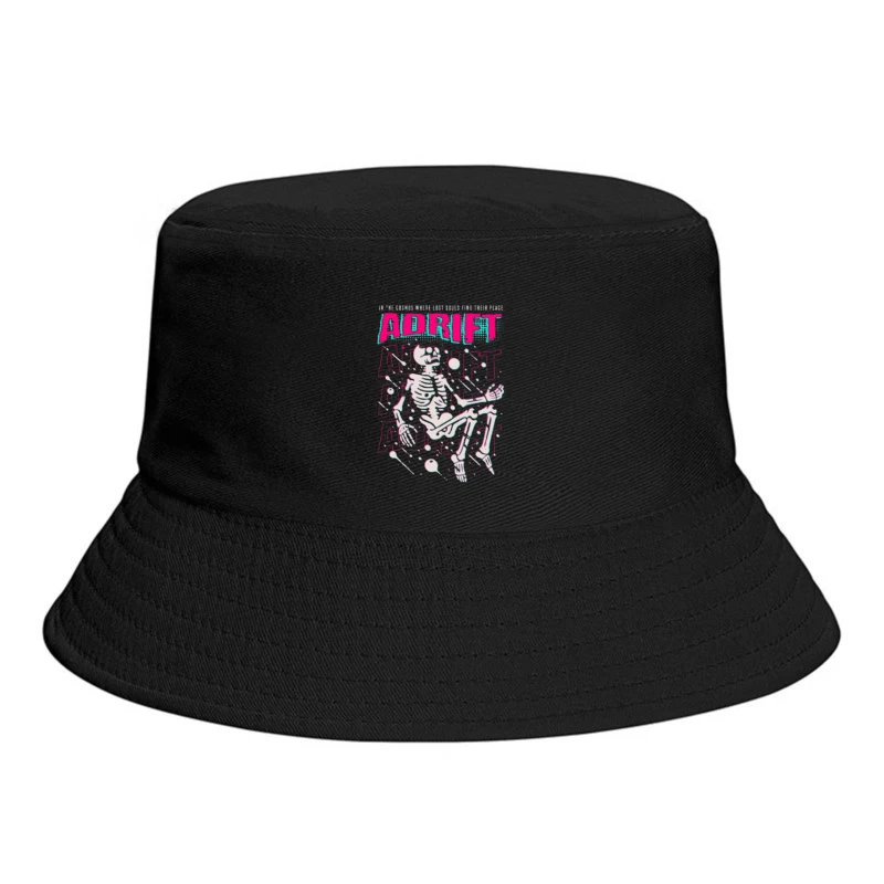 Adrift Skeletal Typography Design in Retro Punk Style Bucket Hat