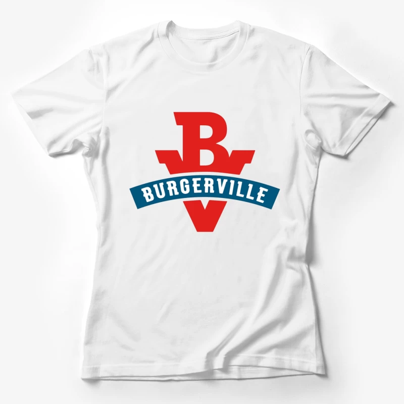 Burgerville Fast Food Restaurant Logo Design in Red and Blue Female T-Shirt