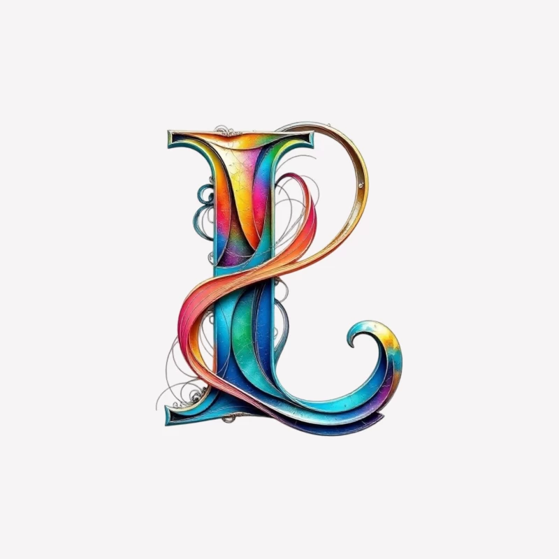 Ornate Rainbow Letter P with Decorative Swirls Male T-Shirt