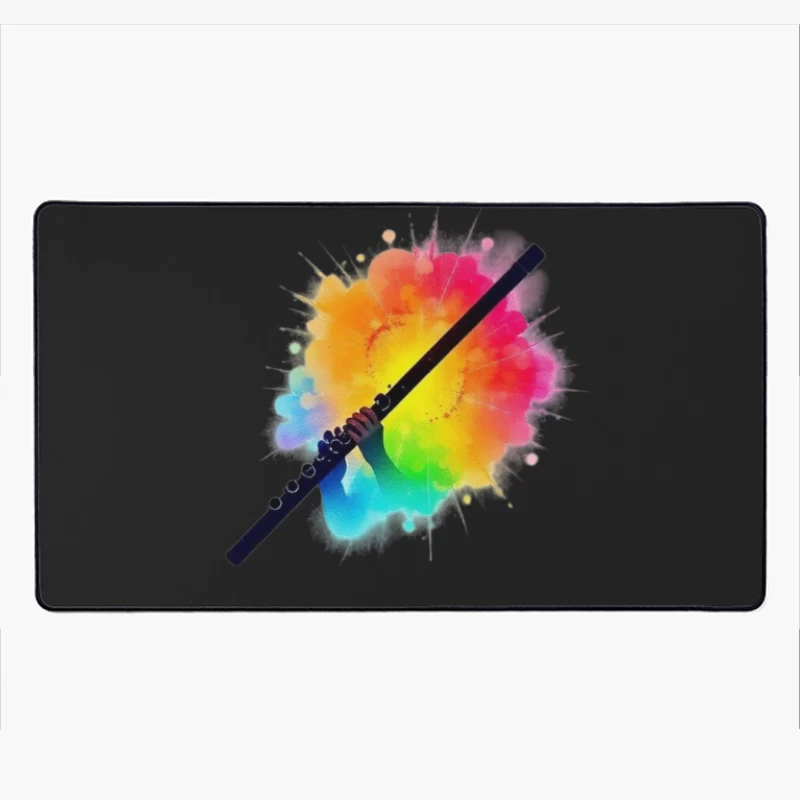 Rainbow Flute with Colorful Watercolor Splash Effect Desk Mat