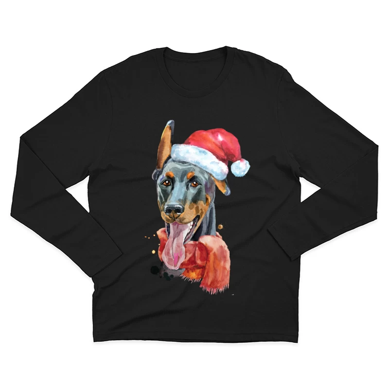 Illustration de chien avec chapeau de Noël Homme Manches Longues T-Shirt