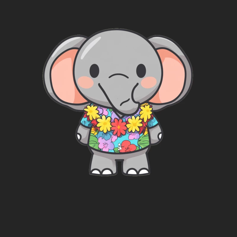 Cute Cartoon Elephant in Colorful Hawaiian Floral Shirt Female Pullover Sweatshirt