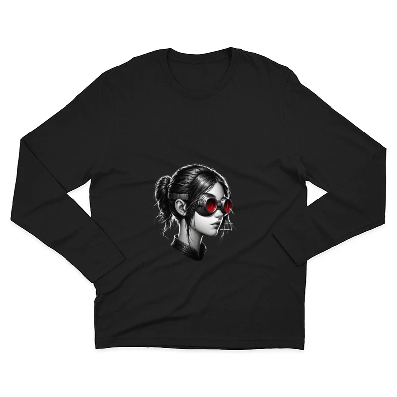 Monochrome Portrait with Red Steampunk Goggles Male Long Sleeve T-Shirt