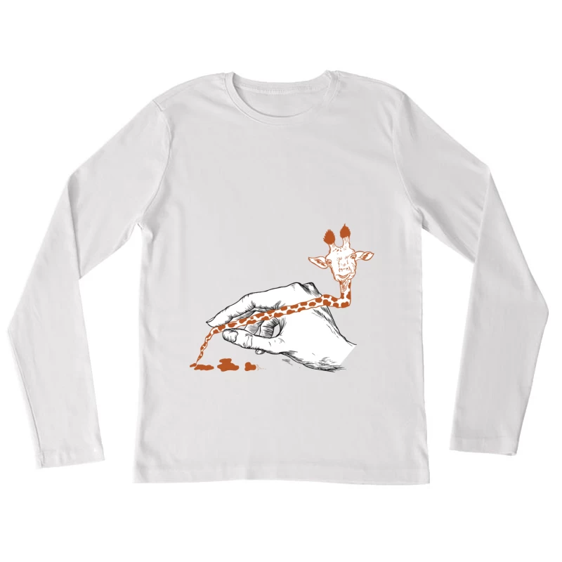 Illustration créative d'une main et d'une girafe Femme Manches Longues T-Shirt