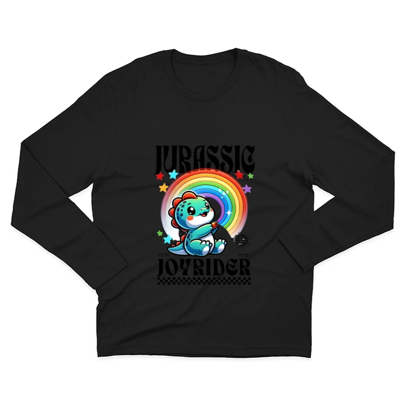 Niedlicher Dinosaurier mit Regenbogen Herren Langarm T-Shirt