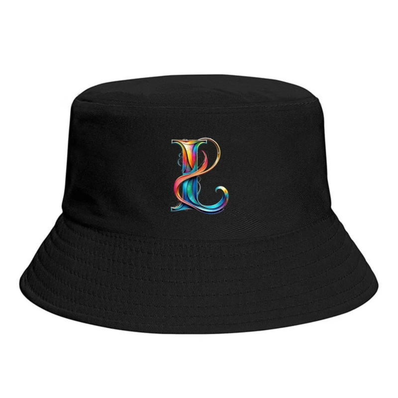 Ornate Rainbow Letter P with Decorative Swirls Bucket Hat