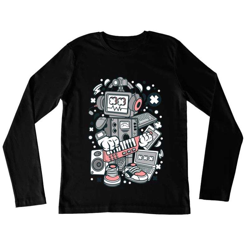 Robot musical avec gadgets de technologie Femme Manches Longues T-Shirt