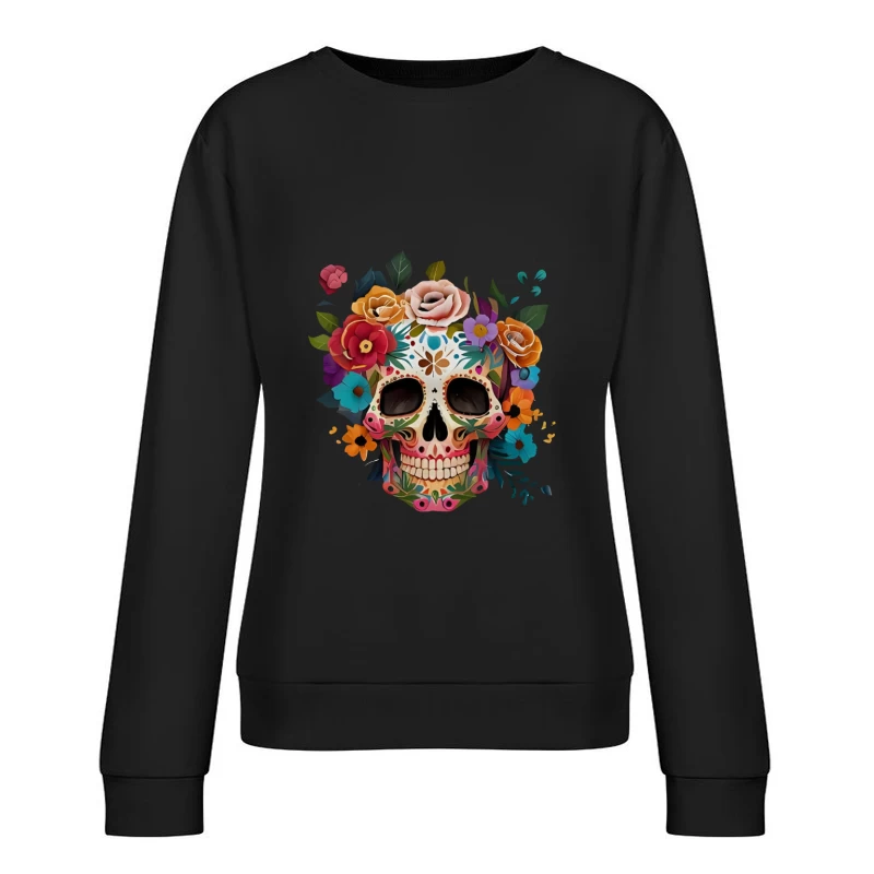 Sugar Skull mit Blumen Damen Pullover Sweatshirt