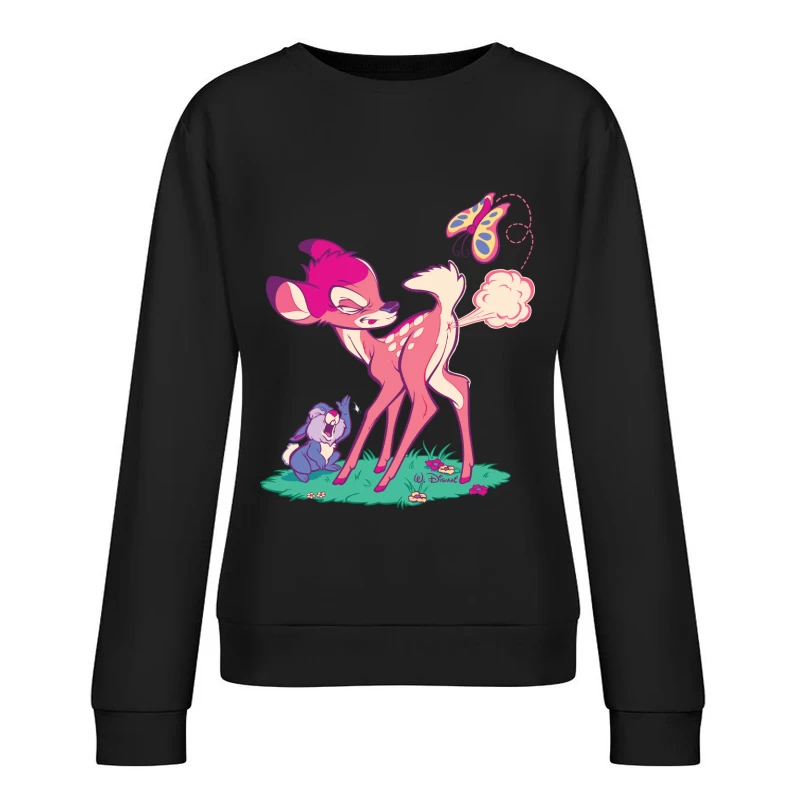 Cute Cartoon Deer with Butterfly Female Pullover Sweatshirt