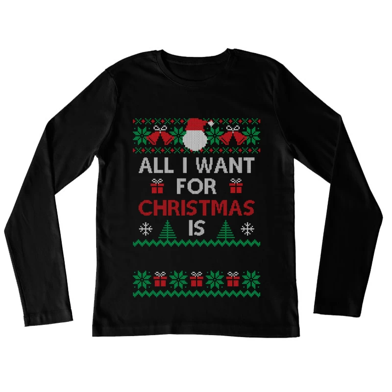 Motif de Noël festif sur fond noir Femme Manches Longues T-Shirt