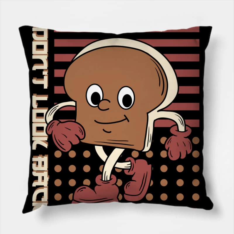 Cheerful Walking Bread Character Throw Pillow