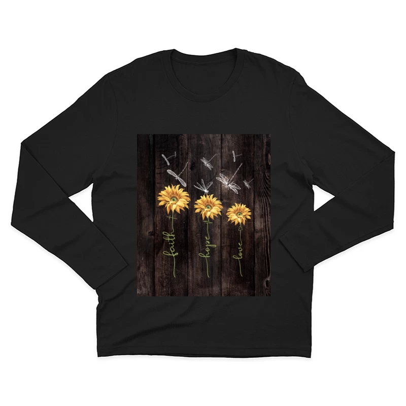 Fleurs et libellules sur fond boisé Homme Manches Longues T-Shirt