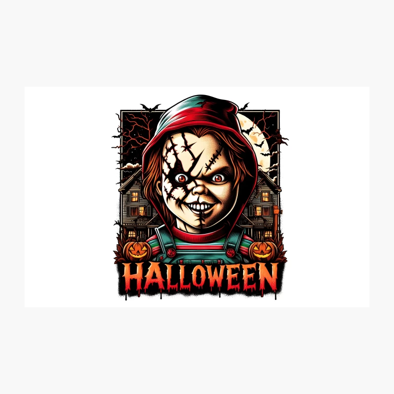 Creepy Halloween Doll with Haunted House Scene Travel Mug