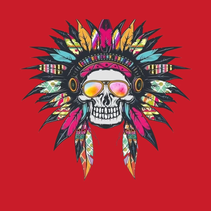 Colorful Skull with Headdress and Sunglasses Male Pullover Hoodie
