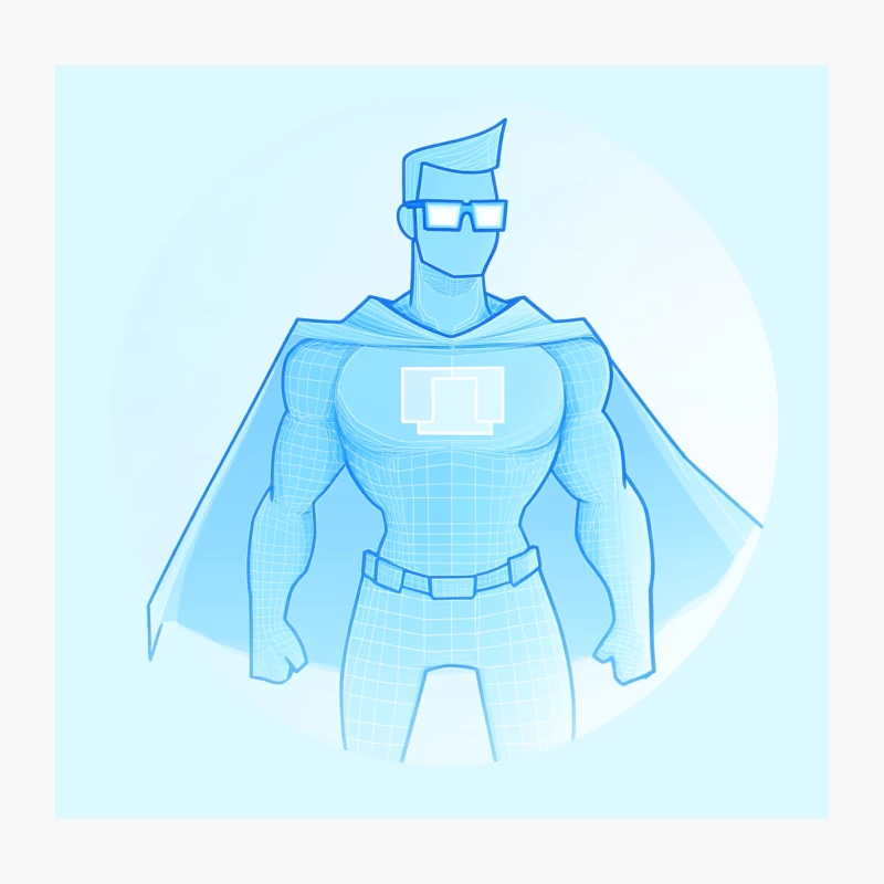 Blue Cartoon Superhero with Computer Icon Throw Pillow