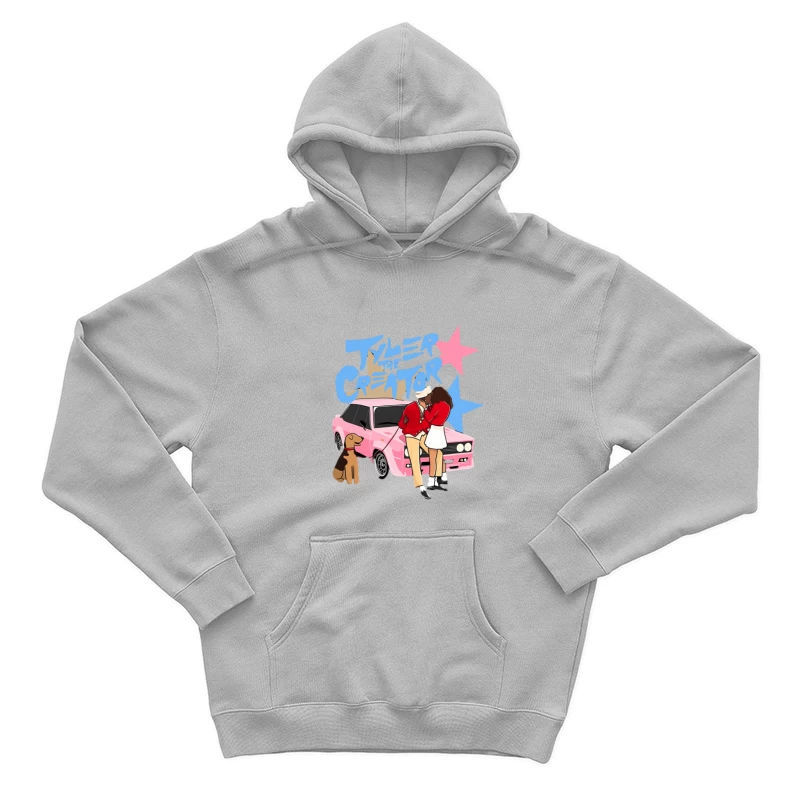 Romantische Szene mit Auto und Hund Herren Pullover Hoodie