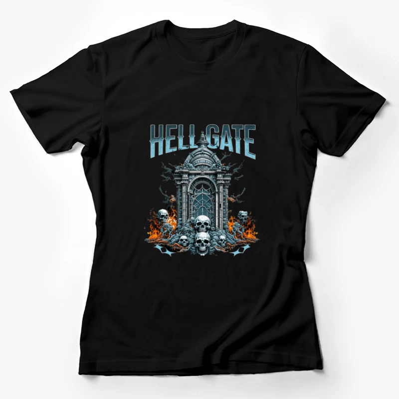 Porte de l'enfer avec crânes et flammes Femme T-Shirt