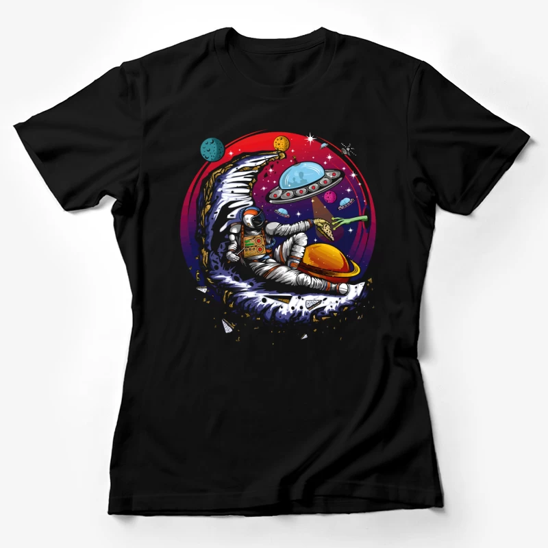 Pizza in the Cosmos: Delight for an Astronaut Female T-Shirt