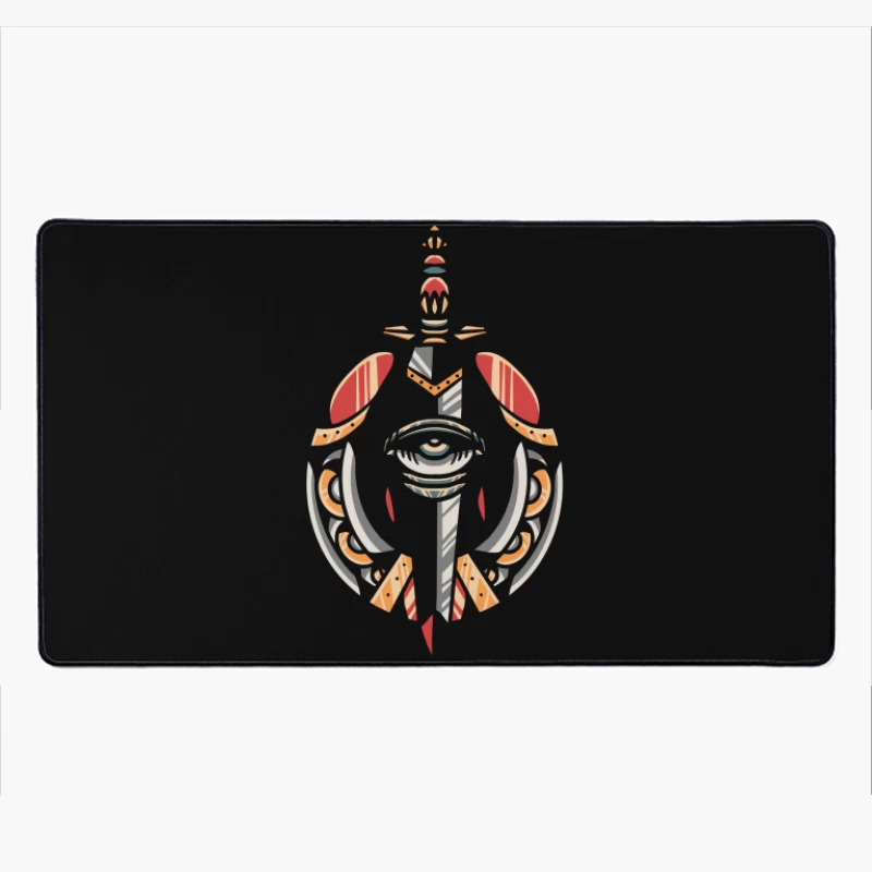 Fantasy Shield with Sword and Eye Emblem Desk Mat