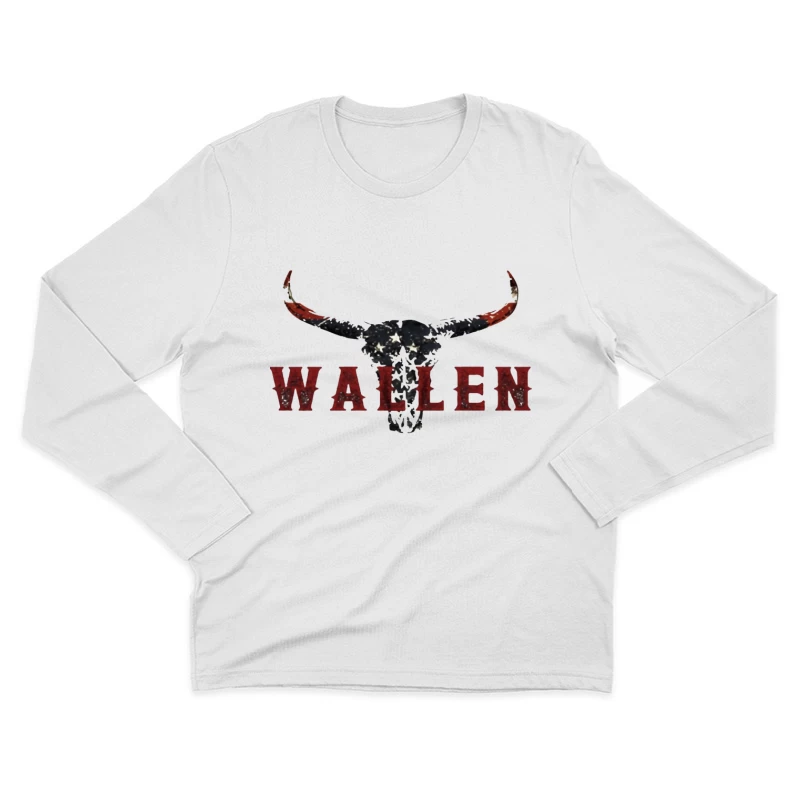 American Patriotic Western "Wallen" Logo with Flag-Patterned Bull Skull Male Long Sleeve T-Shirt