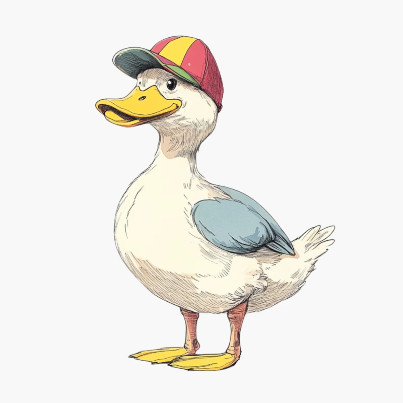 Cute Cartoon Duck Wearing Colorful Baseball Cap Cotton Tote Bag