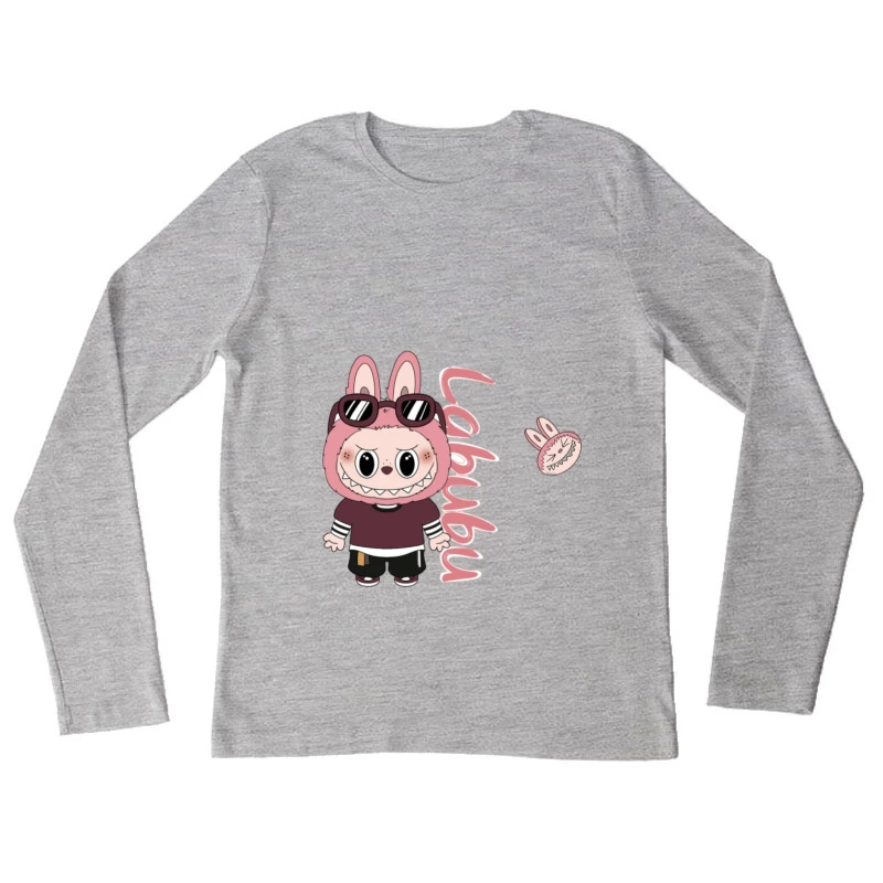 Adorabile personaggio Labubu con orecchie da coniglio Maglietta maniche lunghe Donna