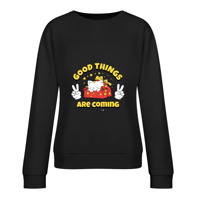 Gute Dinge kommen Glückskatze Damen Pullover Sweatshirt