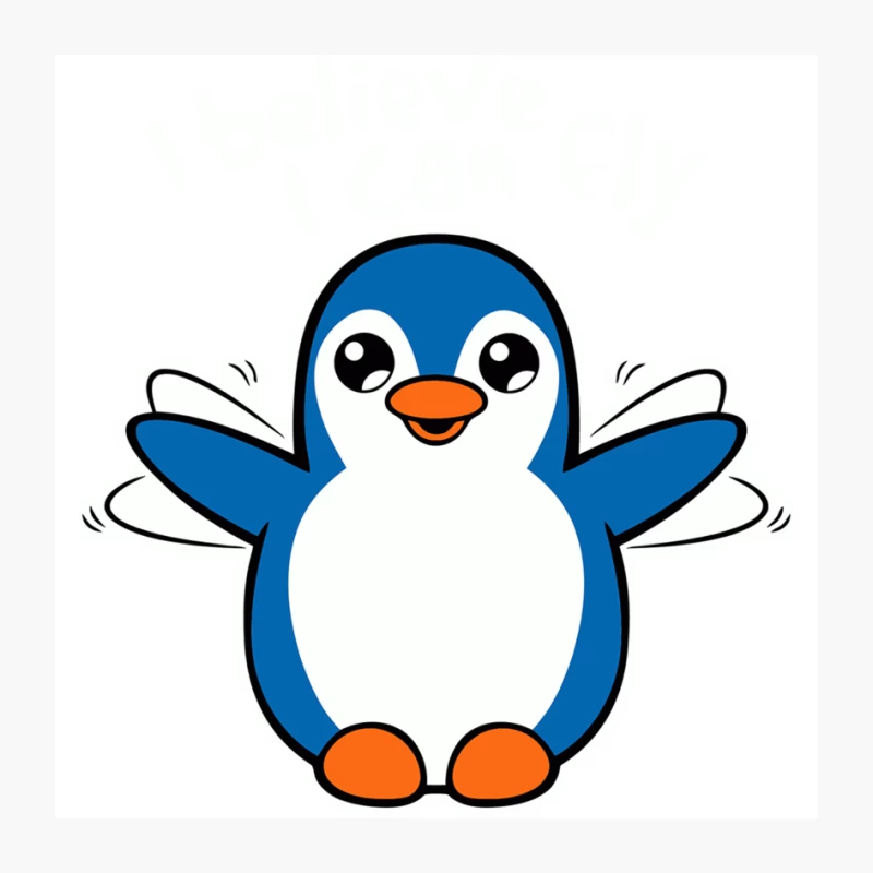 Adorable Blue Cartoon Penguin Flapping Wings Pin