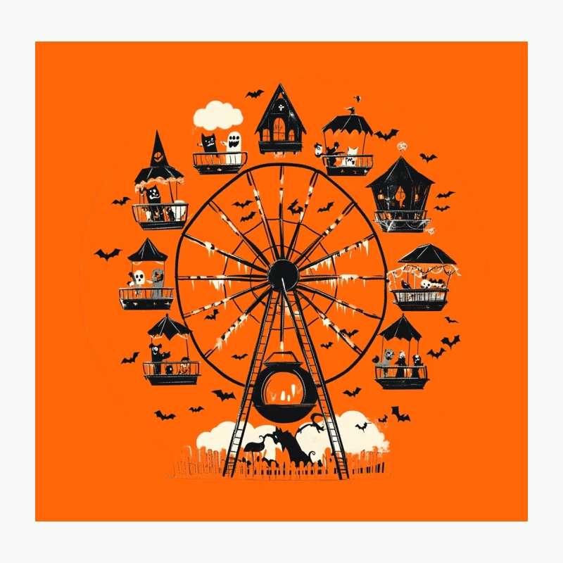 Spooky Halloween Ferris Wheel with Haunted Houses Throw Pillow