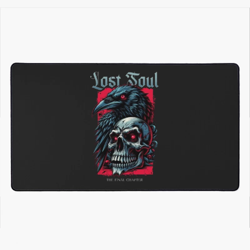 Lost Soul: Gothic Raven and Skull Dark Fantasy Illustration Desk Mat