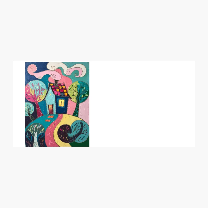 Whimsical Abstract Landscape with Colorful House and Curvy Trees Coffee Mug