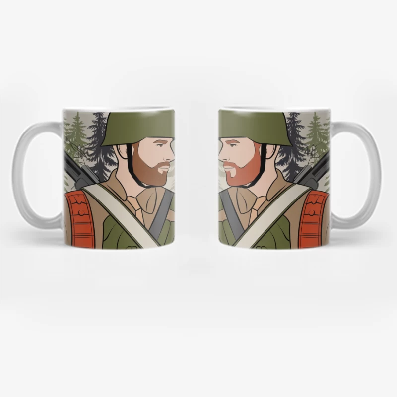 Mirrored Soldiers in Green Helmets with Rifles Coffee Mug