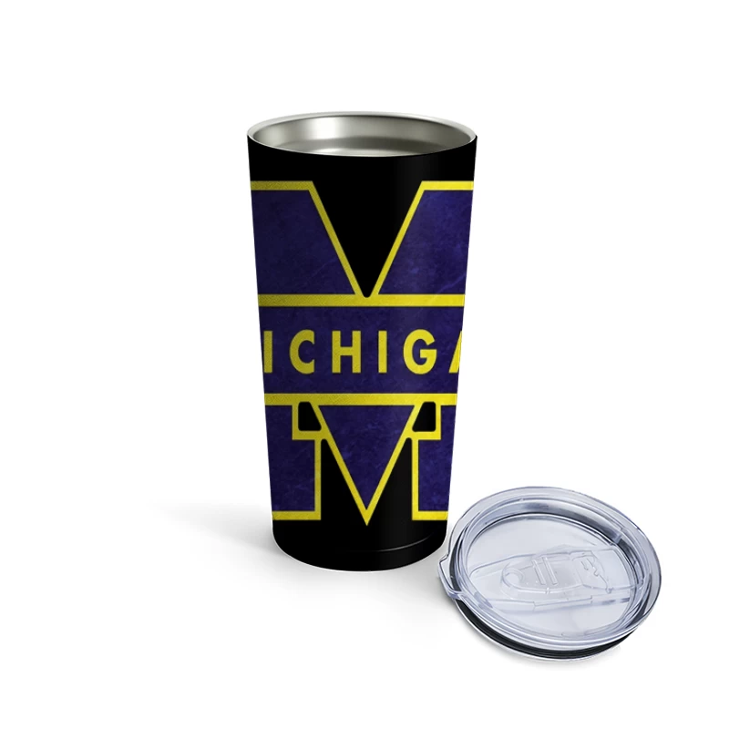 University of Michigan Athletic Block M Logo in Navy and Yellow Travel Mug