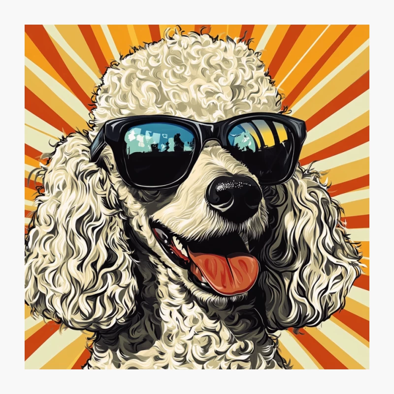 Cool Retro Poodle with Sunglasses in Pop Art Style Pin
