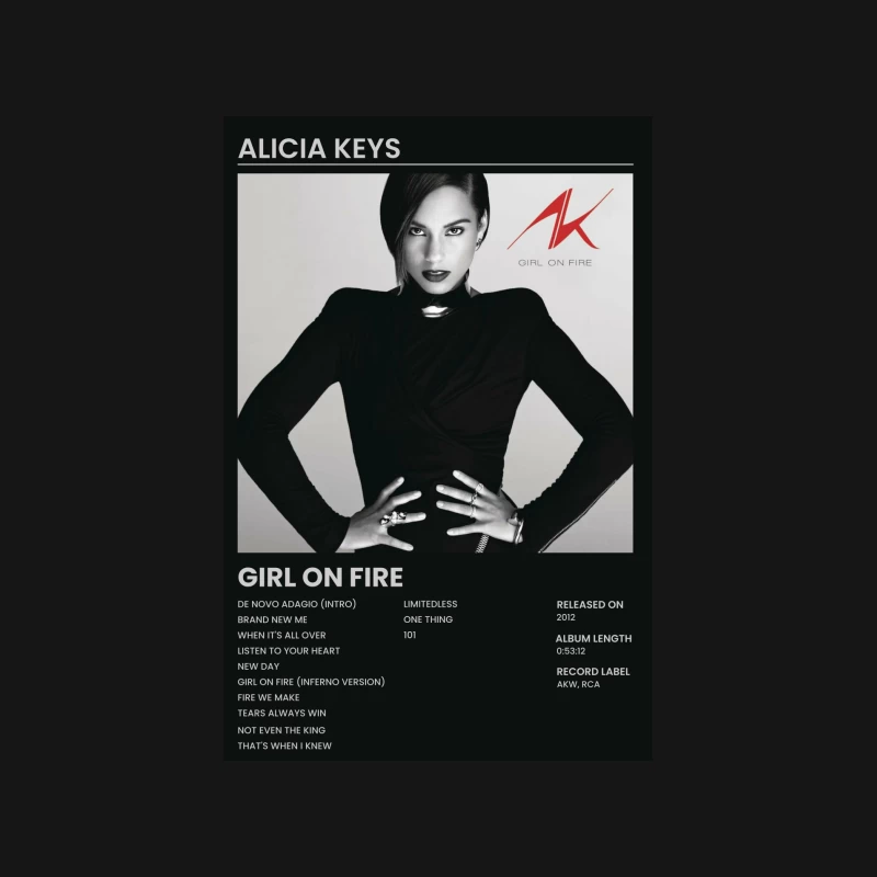 Stylish Black and White Album Cover: Girl on Fire Female T-Shirt