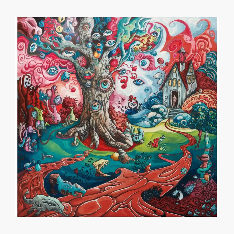 Psychedelic Tree of Eyes in a Surreal Dreamscape Throw Pillow
