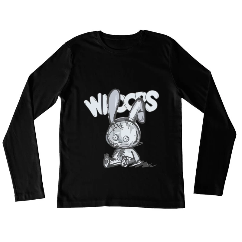 Stoffhase mit Knöpfen Damen Langarm T-Shirt