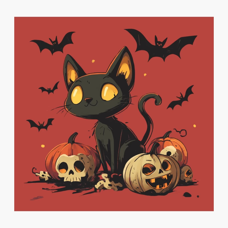Cute Halloween Scene with Black Cat and Spooky Pumpkins Throw Pillow