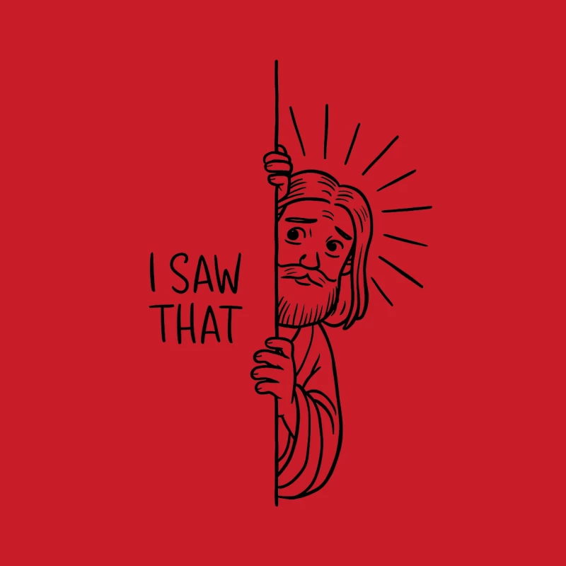 Humorous Jesus Cartoon Peeking with "I Saw That" Message Female Pullover Hoodie