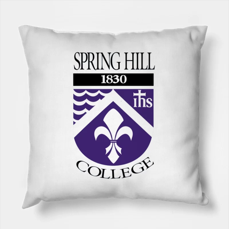 Spring Hill College Historic Shield Logo with Religious Symbolism (Est. 1830) Throw Pillow