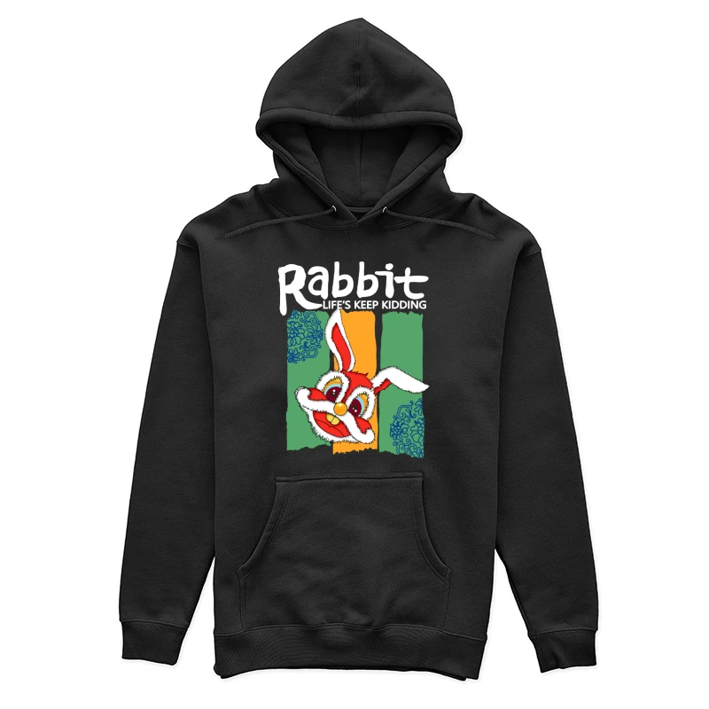Fröhlicher roter Hase mit buntem Hintergrund Damen Pullover Hoodie