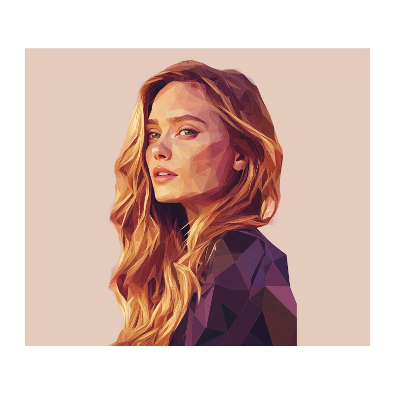Geometric Portrait of Blonde Woman in Purple Tapestry
