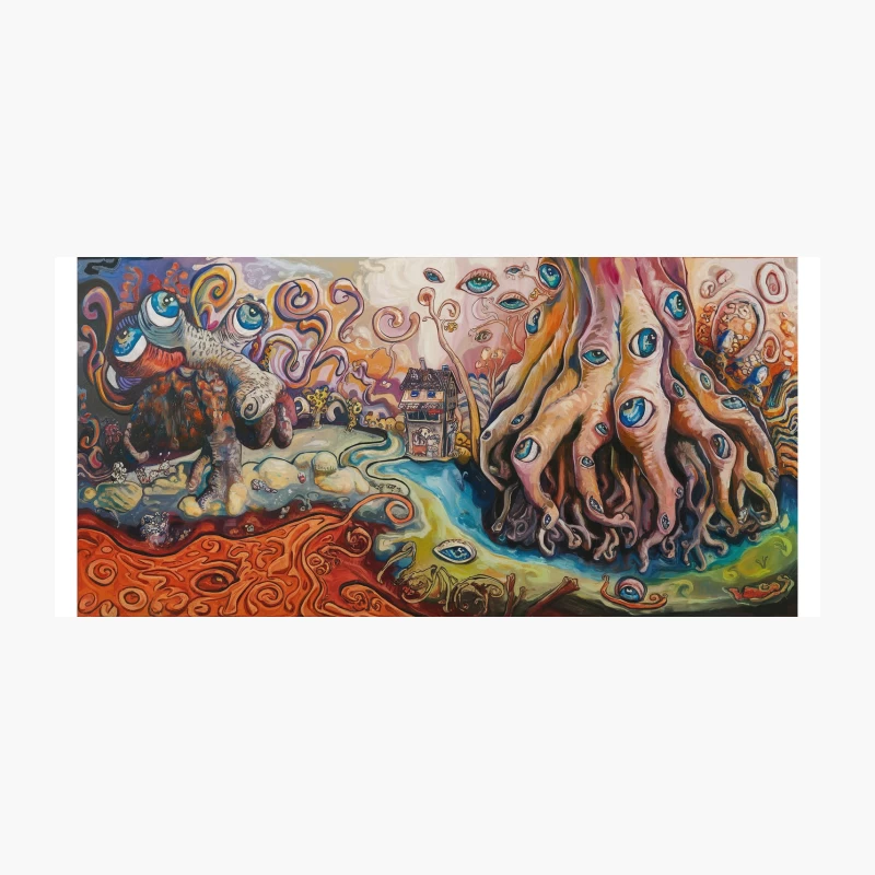 Surreal Psychedelic Landscape with Eyes and Roots Coffee Mug