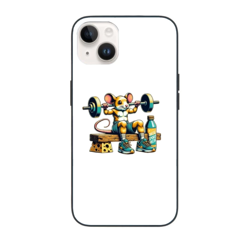 Buff Mouse's Weightlifting Workout with Cheese and Sports Drink iPhone Case