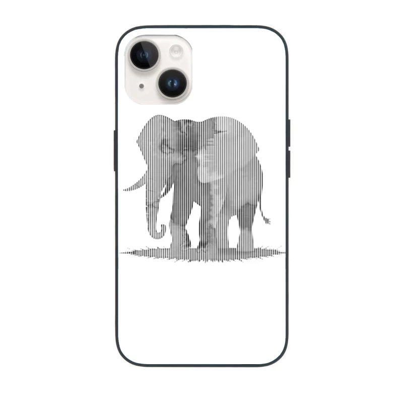 Striped Elephant Silhouette in Minimalist Line Art iPhone Case