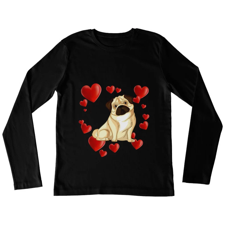 Chien adorable entouré de cœurs Femme Manches Longues T-Shirt