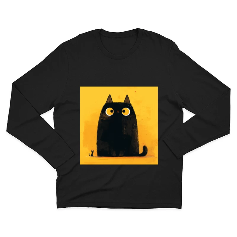 Adorable Black Cat with Big Yellow Eyes - Minimalist Illustration Male Long Sleeve T-Shirt