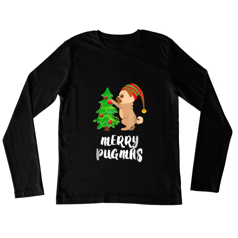 Joyeux Noël avec Carlin et Arbre de Noël Femme Manches Longues T-Shirt